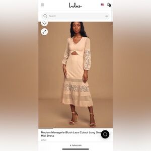 Lulus Modern Menagerie Blush Lace Cutout Long Sleeve Midi Dress